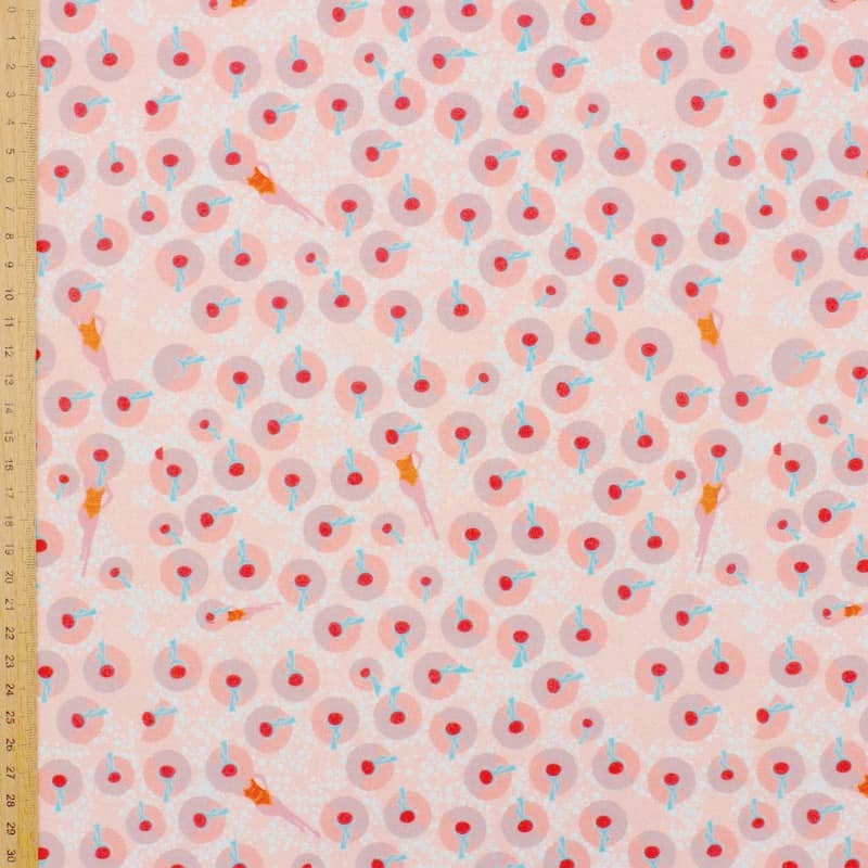 Cotton poplin fabric with hats - pink