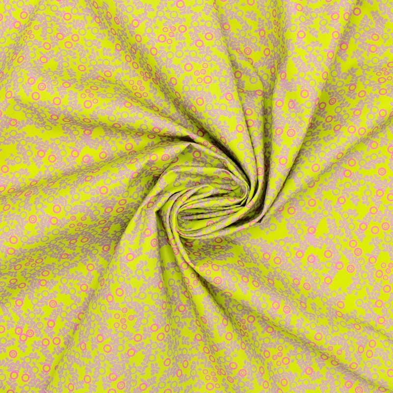 Cotton poplin fabric with small berries - lime green
