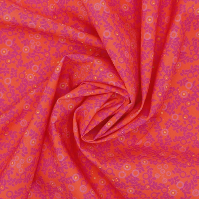 Cotton poplin fabric with small berries - coral 