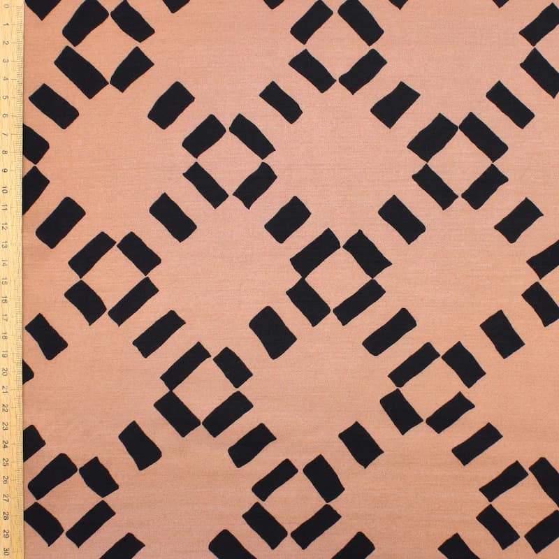 Viscose satin fabric with graphic print - hazelnut brown 