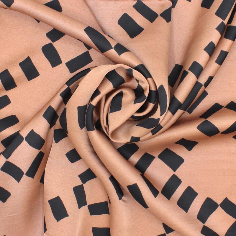 Viscose satin fabric with graphic print - hazelnut brown 