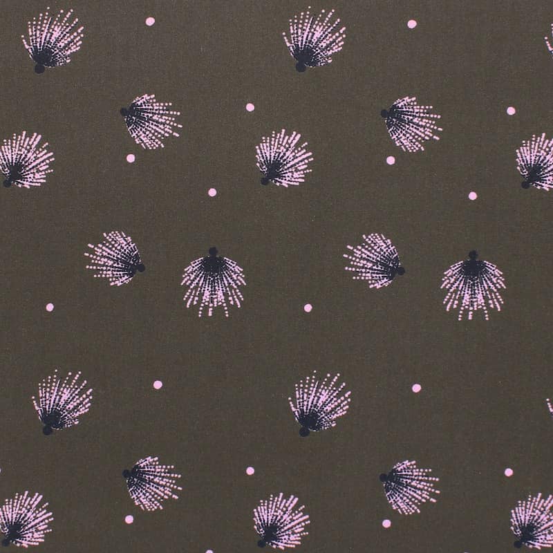 Viscose fabric with flowers - brown