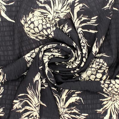 Cloqué veil with pineapples - black 