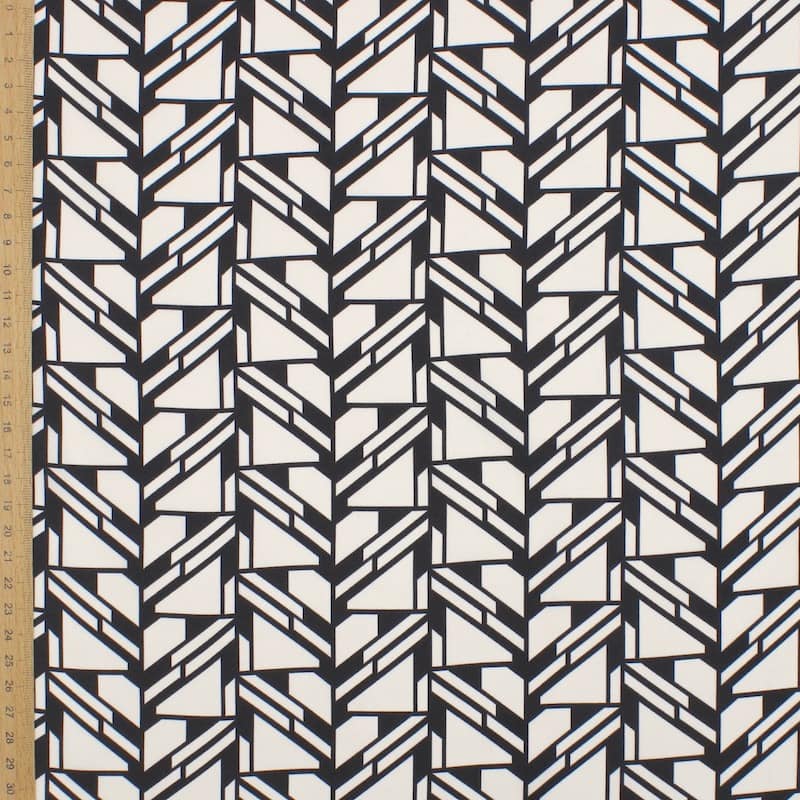 Satin fabric with graphic print - black and white 