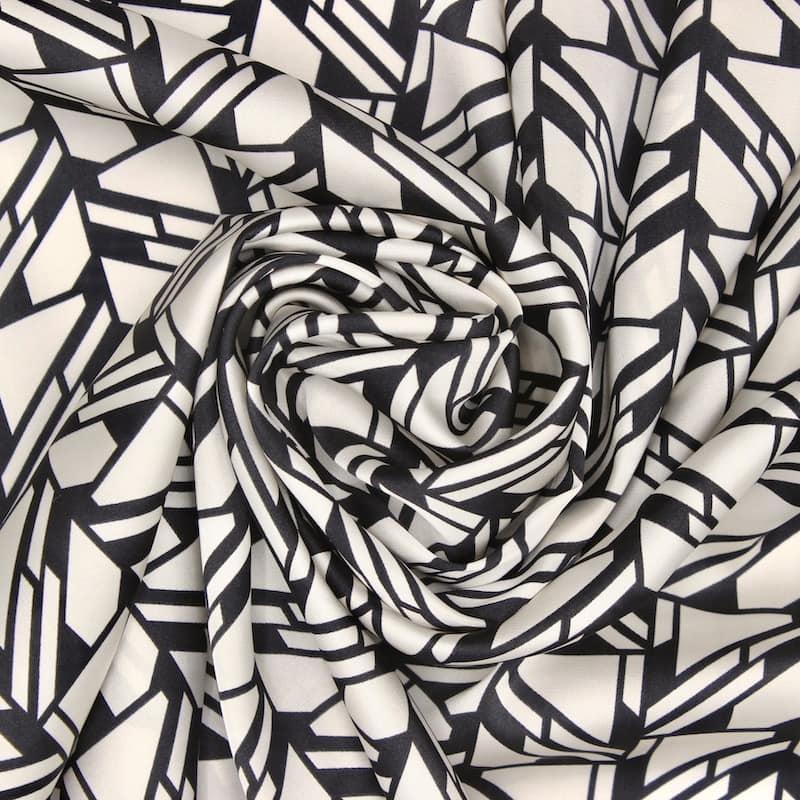 Satin fabric with graphic print - black and white 