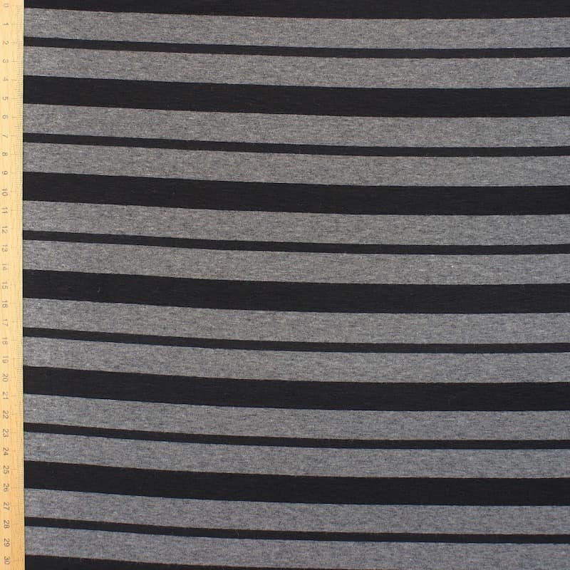 Striped jersey fabric - black and grey 