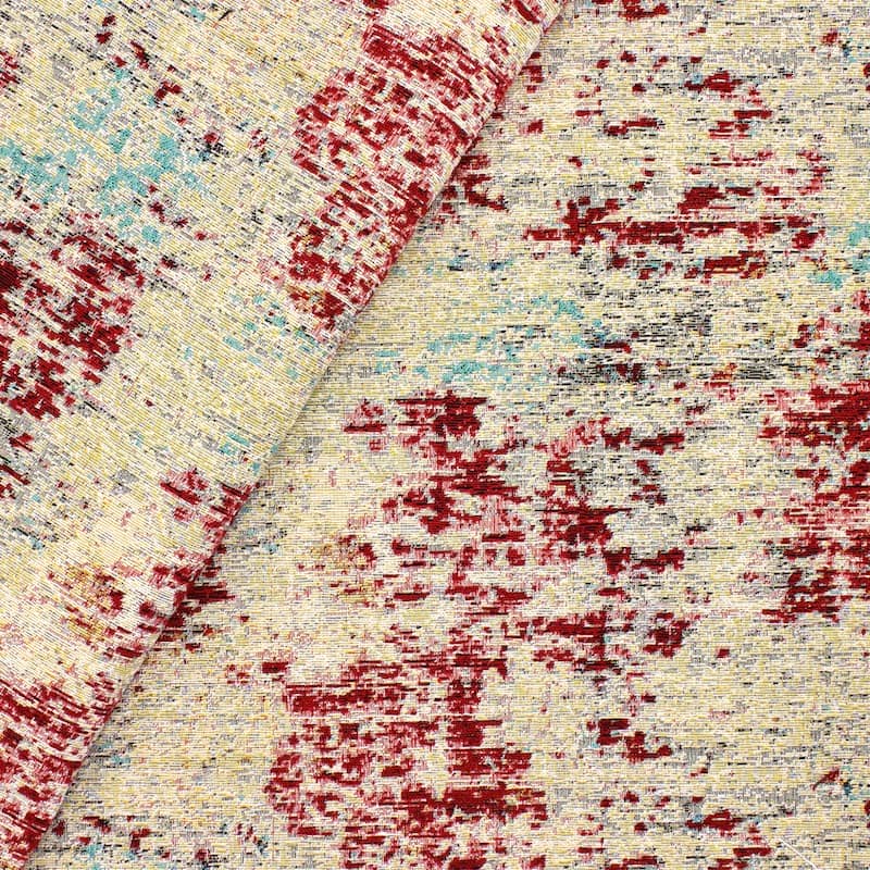 Jacquard fabric - beige and wine red