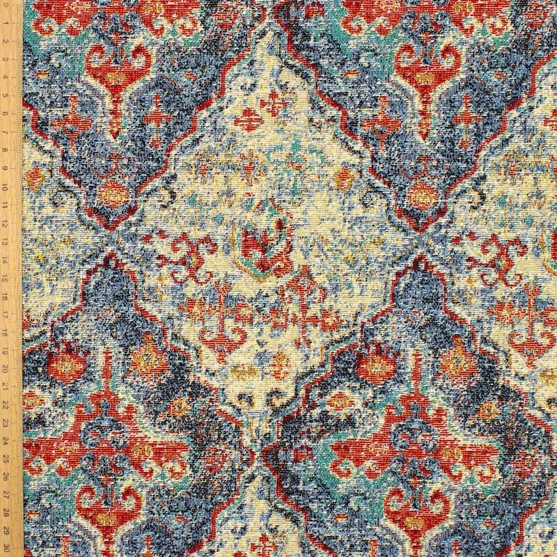Jacquard fabric with patterns - red and blue 