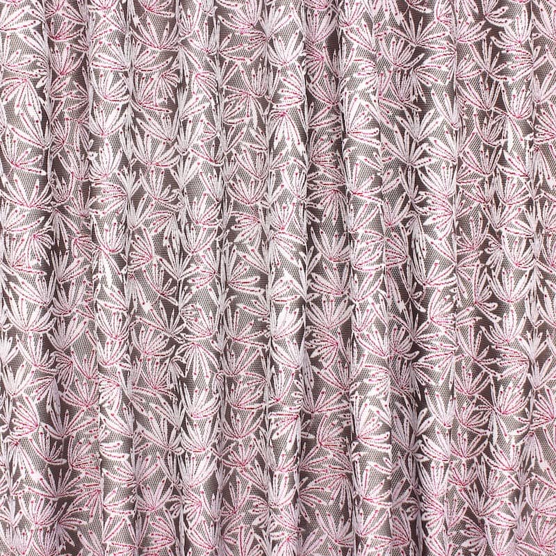 Jacquard fabric with  papyrus plant - grey and pink