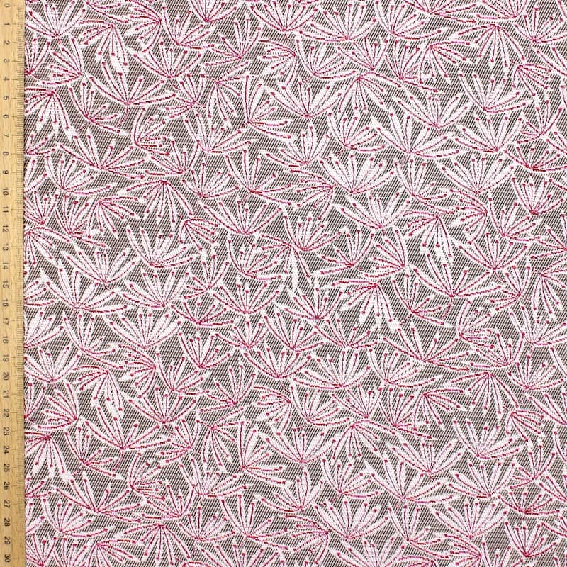 Jacquard fabric with  papyrus plant - grey and pink
