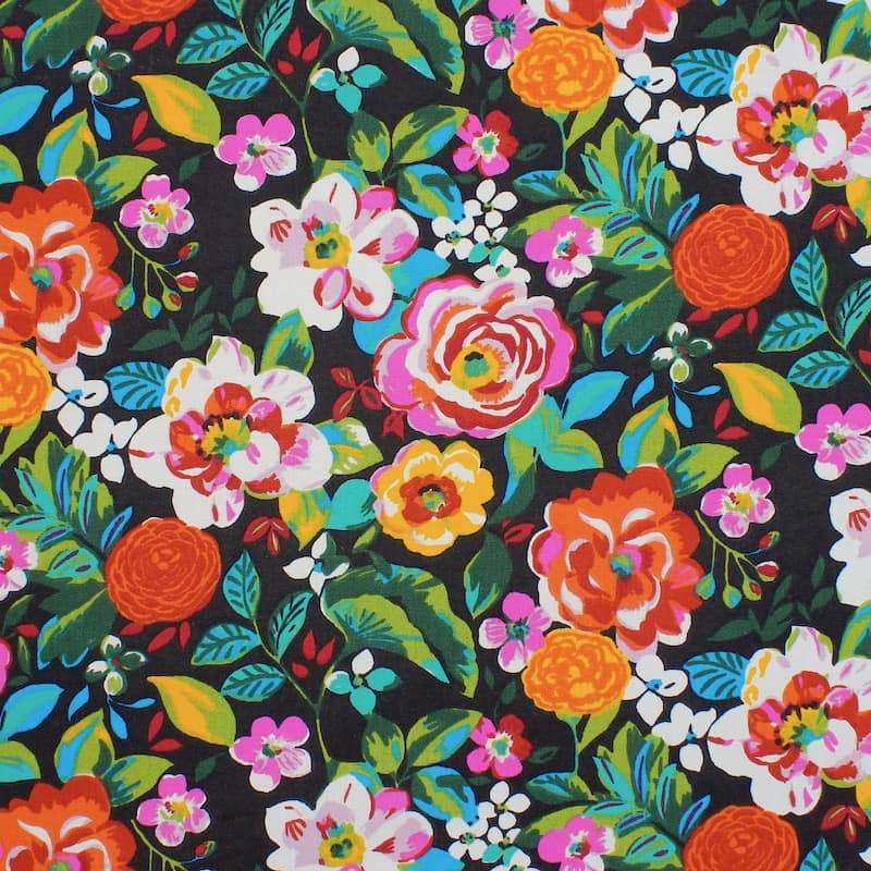 Tissu coton fleurs - multicolore