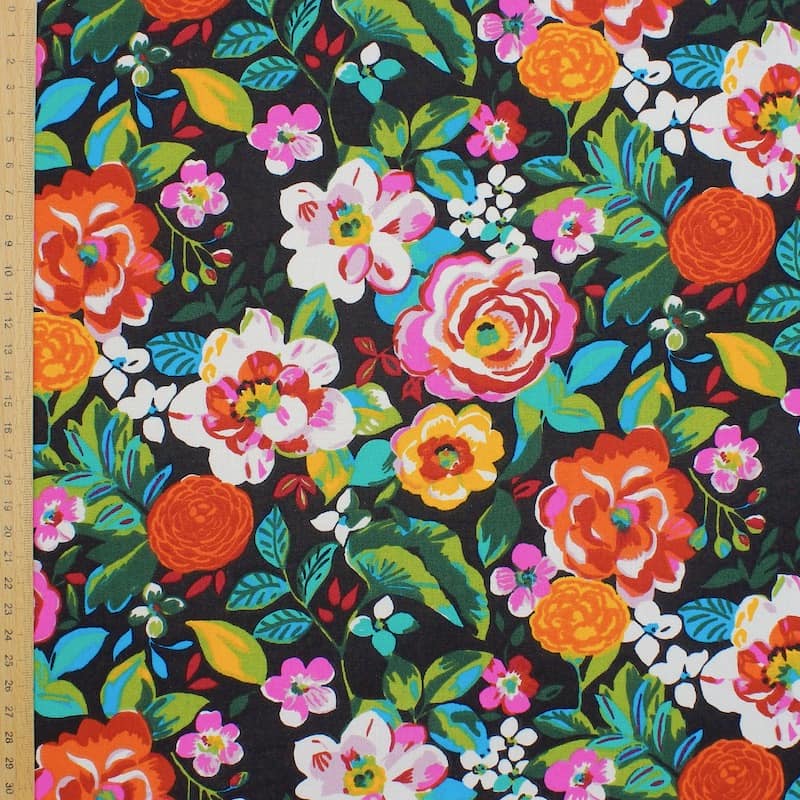 Cotton with flowers - multicolored