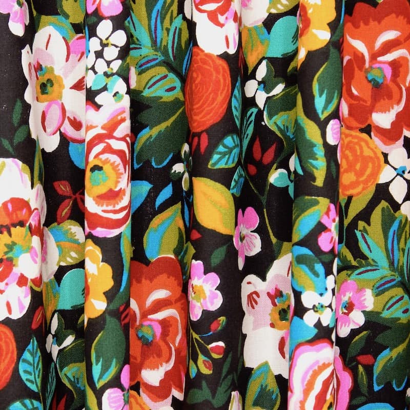 Tissu coton fleurs - multicolore