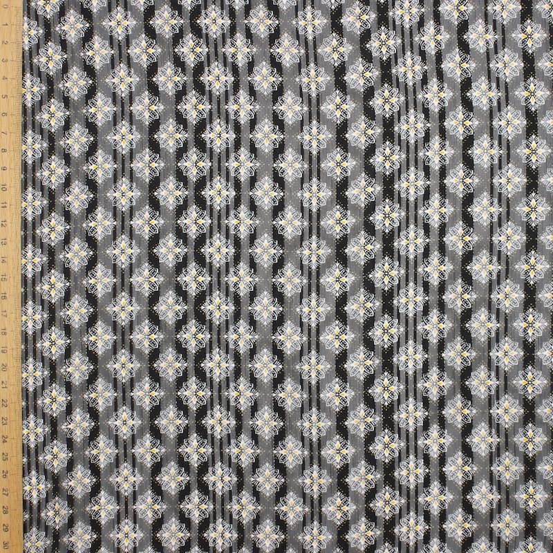 Tissu voile motifs et fil argenté - noir