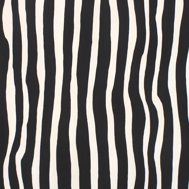 Polyester satin fabric with stripes - black and white