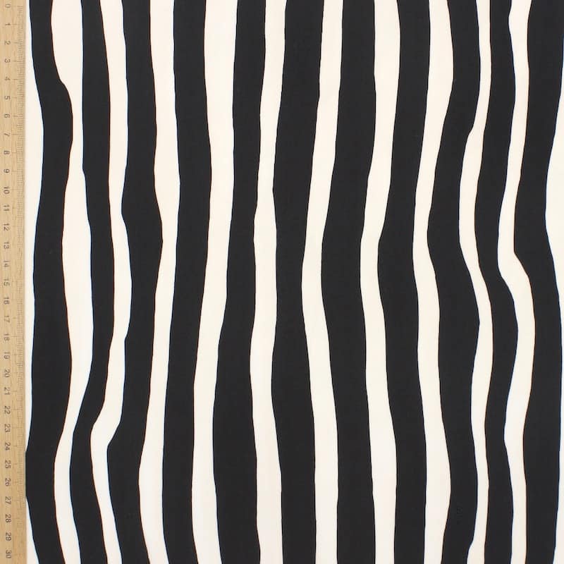 Polyester satin fabric with stripes - black and white