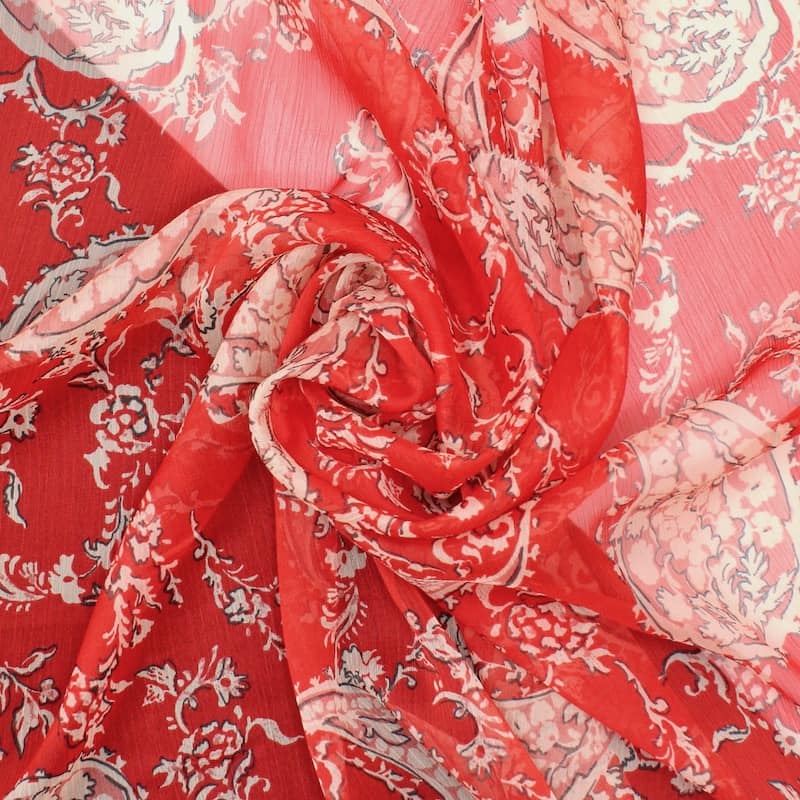 Veil fabric with paisley pattern - red 