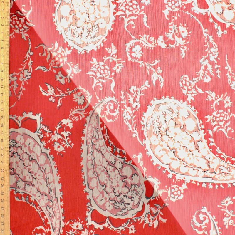 Veil fabric with paisley pattern - red 