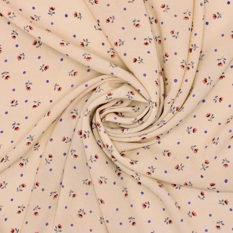 Tissu polyester fleurs - nude