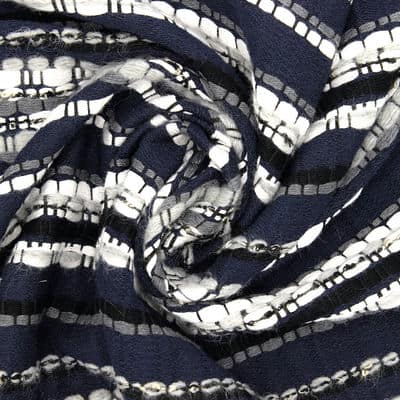 Striped jacquard fabric - navy blue 
