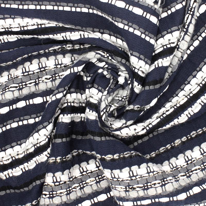 Striped jacquard fabric - navy blue 