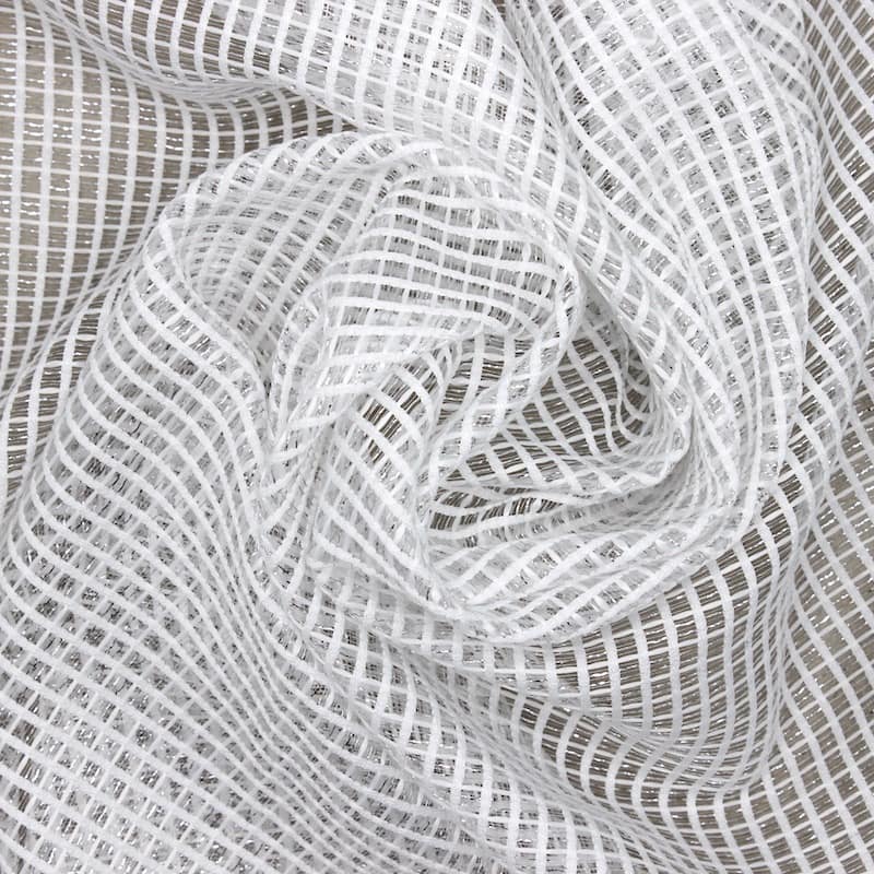 Polyester fabric with silver metal thread - white 