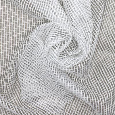 Tissu polyester blanc et fil métal argenté