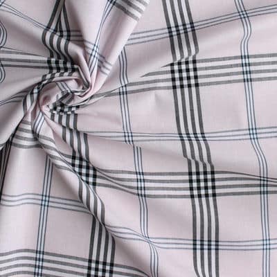 Black checkered cotton fabric -  pink background