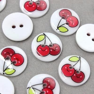 Button with cherries - white