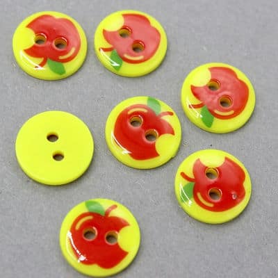 Button with apples - yellow