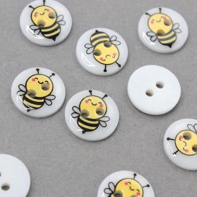 Button with bees - white