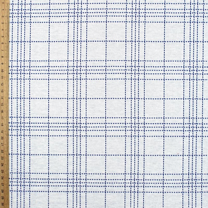 Tissu maille jacquard carreaux - bleu/écru