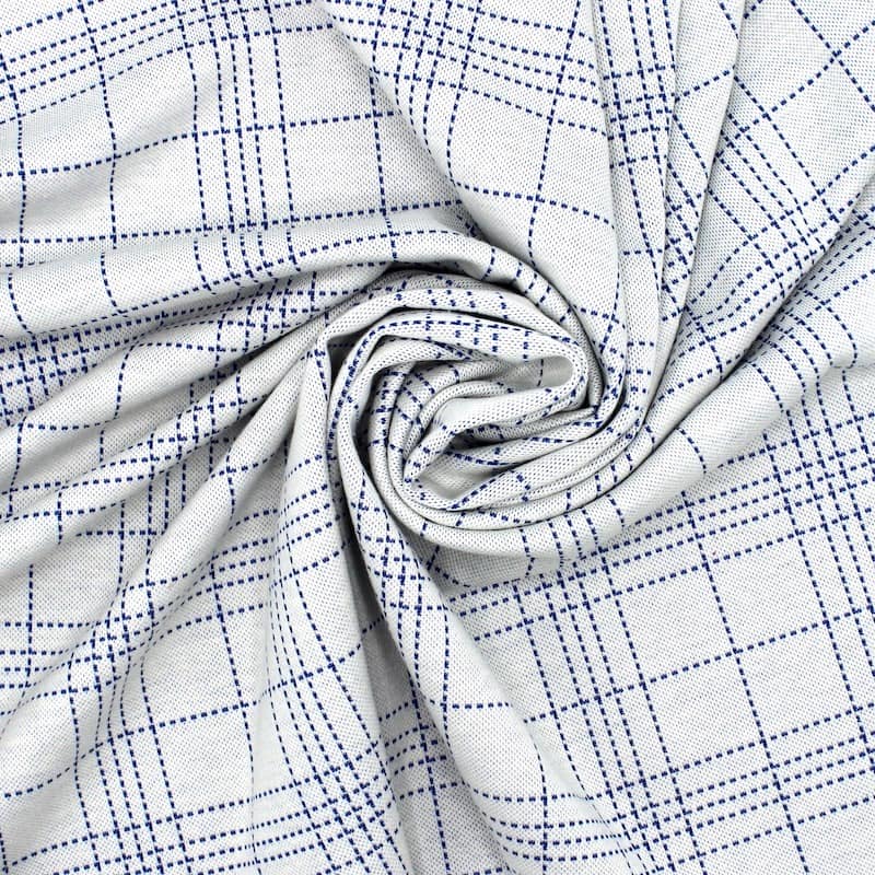 Checkered knit jacquard fabric - blue / ecru