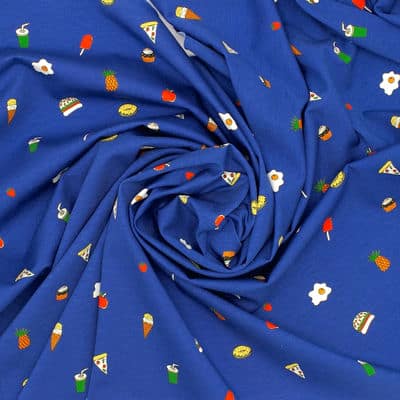Cotton jersey fabric with food - blue