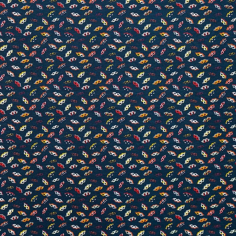 Jersey fabric with masks - navy blue 