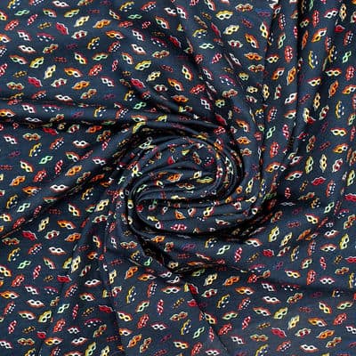 Jersey fabric with masks - navy blue 