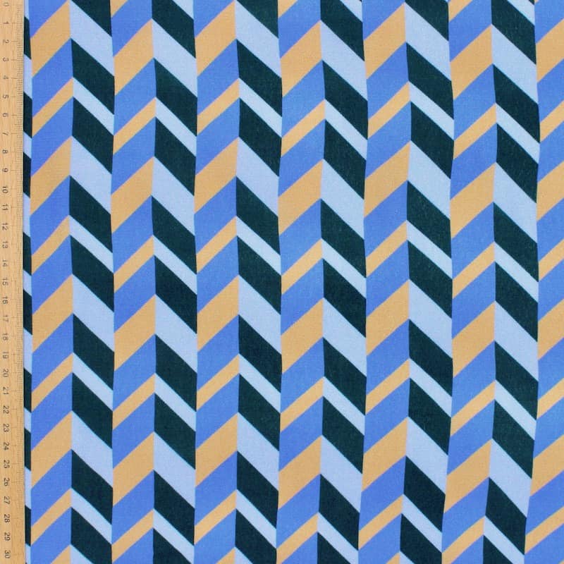 Crêpe fabric with graphic print - blue 