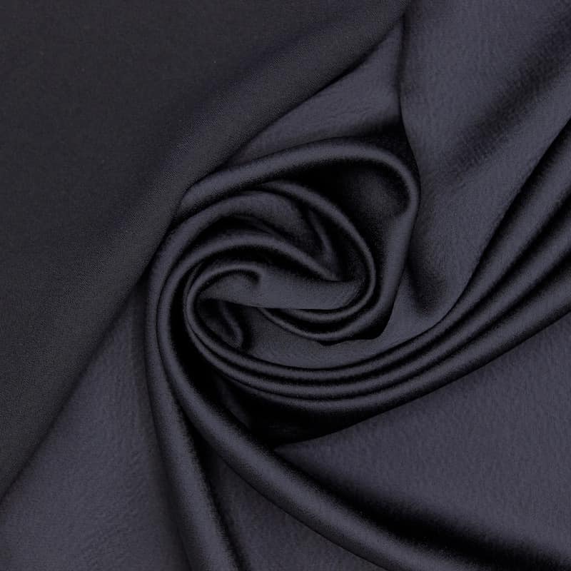 Extensible satin fabric & wrong side with crêpe aspect - midnight blue
