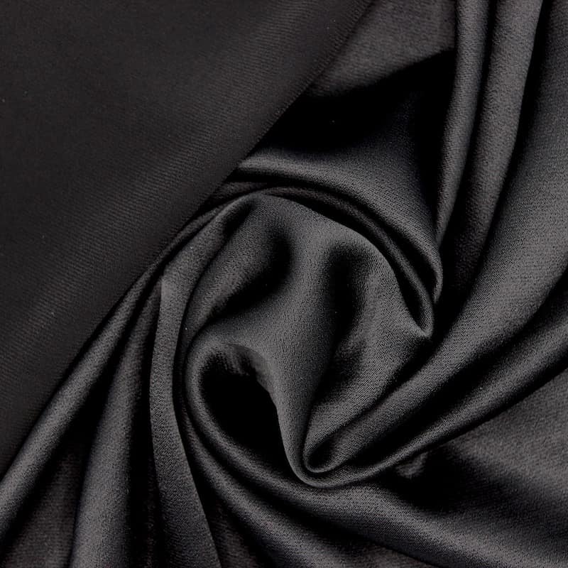 Extensible satin fabric & wrong side with crêpe aspect - black