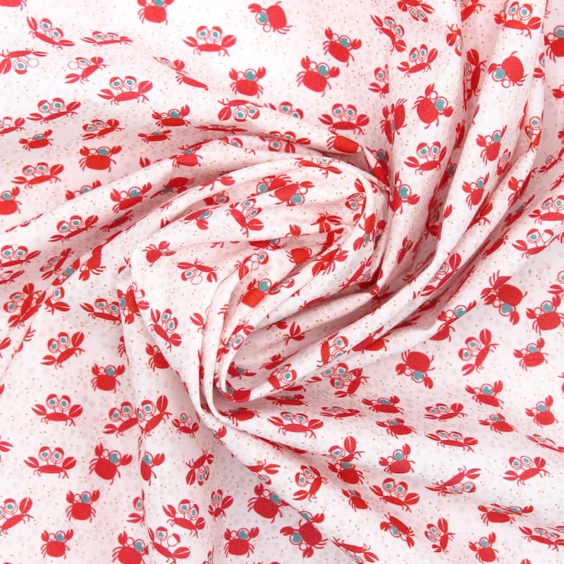 Cotton poplin with crabs - white / red