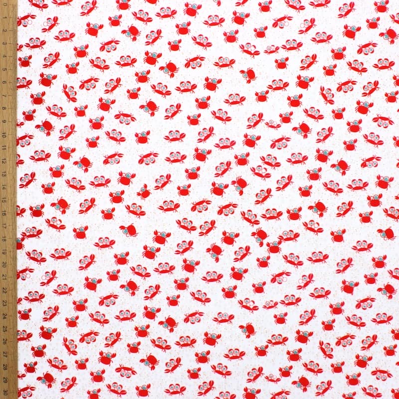 Cotton poplin with crabs - white / red