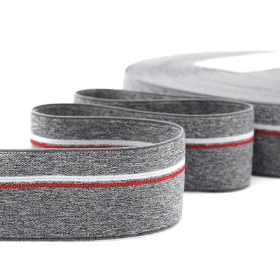 Striped elastic strap - grey and red 