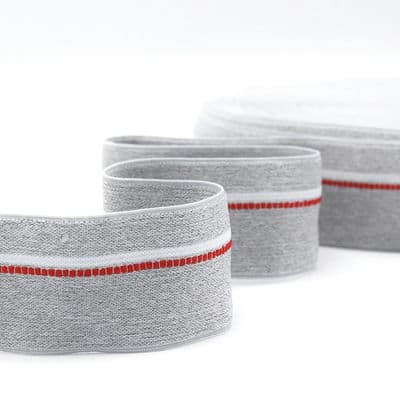 Striped elastic strap - light grey and red 