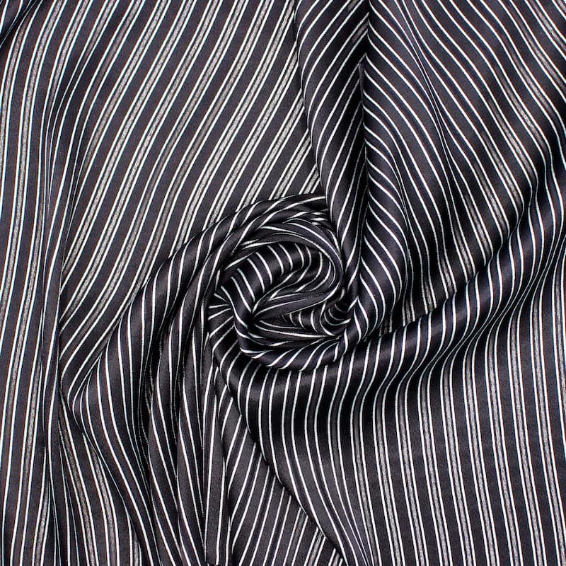 Satined viscose fabric with stripes - blue 