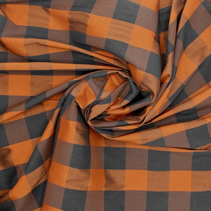 Checkered fabric with washed silk aspect - fawn-colored