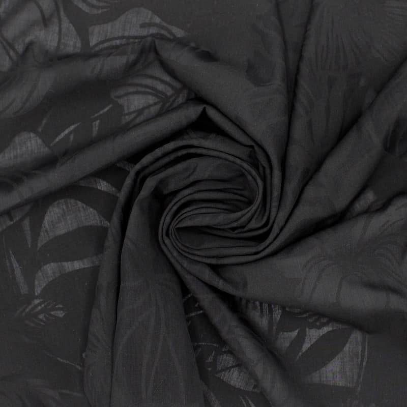 Devoré veil with foliage print - black