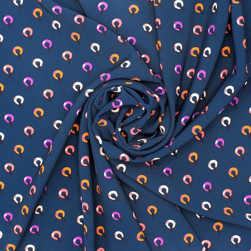 Polyester fabric with patterns - navy blue 