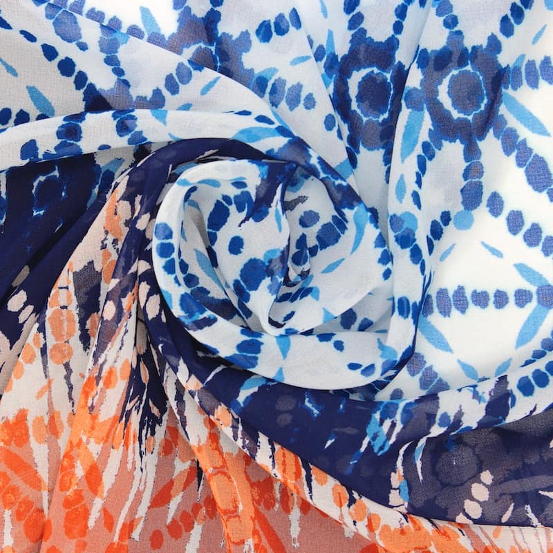Paneel sluier met grafische print - blauw en oranje