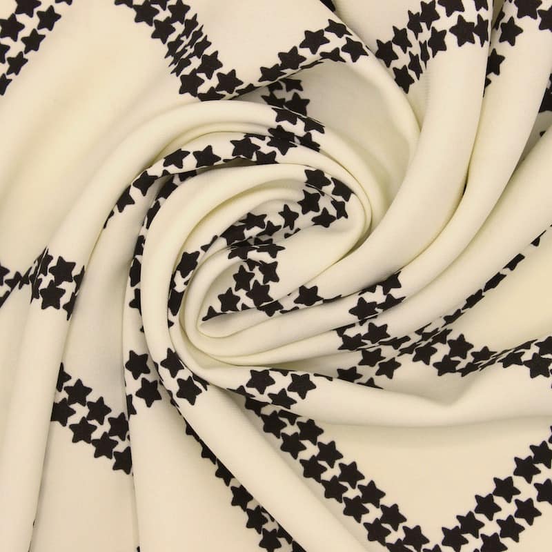 Printed polyester fabric - vanilla-colored / black
