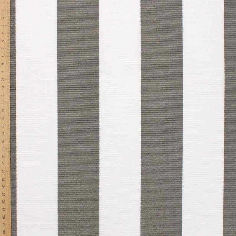 Striped outdoor fabric - white / taupe